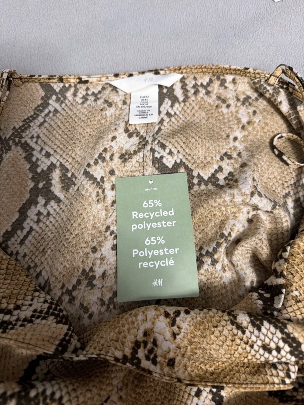 H&M Snakeskin Print Slip Dress Adjustable Straps Size M Recycled Polyester Blend - Picture 4 of 7